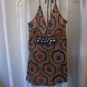 Filati Junior's Brown/Black/Orange Halter Top w/Beads Sz S 100% Polyester NWNT